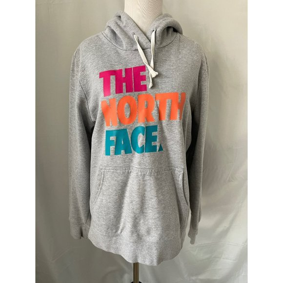 The North Face Gray/Pink/Orange/Blue Pouch Pocket Drawstring Hoodie Sweatshirt - Picture 2 of 12